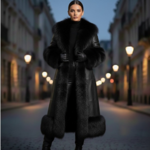 ✅ Key Features Made from high-quality real leather Elegant long-coat design for full coverage Soft fur collar for warmth and style Classic black color suitable for multiple occasions Durable stitching and strong hardware Made-to-order for better size accuracy Comfortable inner lining Suitable for retail and wholesale buyers Bulk pricing available on large orders Custom sizing options available upon request