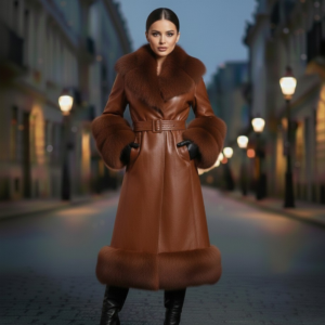 Upgrade your winter collection with our Brown Real Leather Long Coat, crafted from genuine leather for durability, warmth, and timeless style. Designed for comfort and elegance, this coat features a soft fur collar that enhances insulation while adding a bold, refined look. Each piece is made after order confirmation to ensure accurate sizing and high-quality finishing. This coat is suitable for individual buyers as well as retailers looking for dependable bulk supply. We offer competitive bulk pricing options, making it ideal for boutiques, resellers, or wholesale buyers. The classic red finish pairs easily with formal or casual outfits, providing versatility along with long-lasting wear. Our made-to-order process ensures attention to detail and a fit tailored to customer measurements. Whether for personal use or large-volume purchasing, this coat combines craftsmanship, premium materials, and reliable production standards.